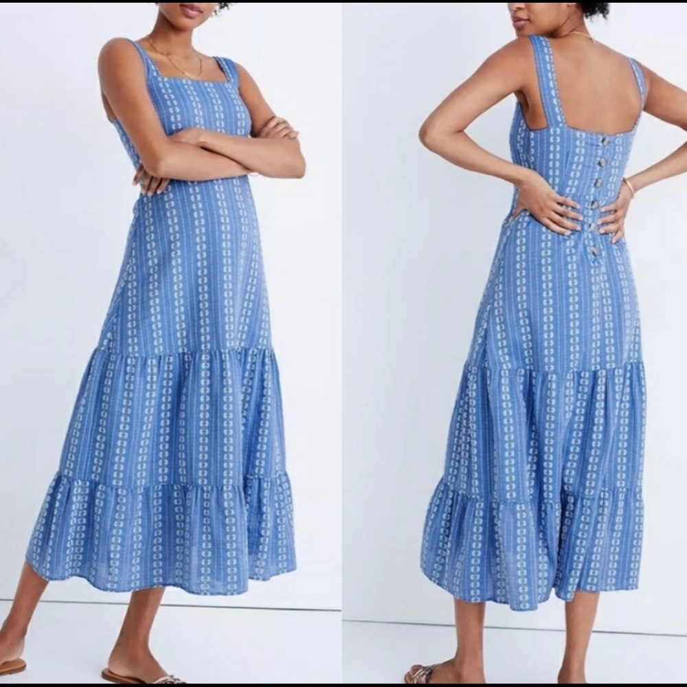 Madewell Embroidered Button Back Tiered Sundress Blue Size 4